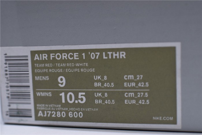 nike air force 1 low 07 lthr sail team red aj7280-600